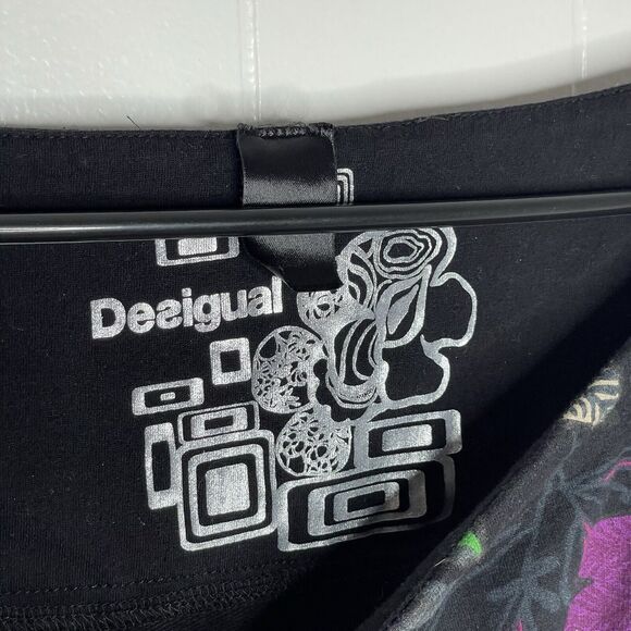 Desigual Bodycon Mini Dress S Long Sleeve Graphic Y2K Artsy Boho Streetwear - Picture 4 of 10